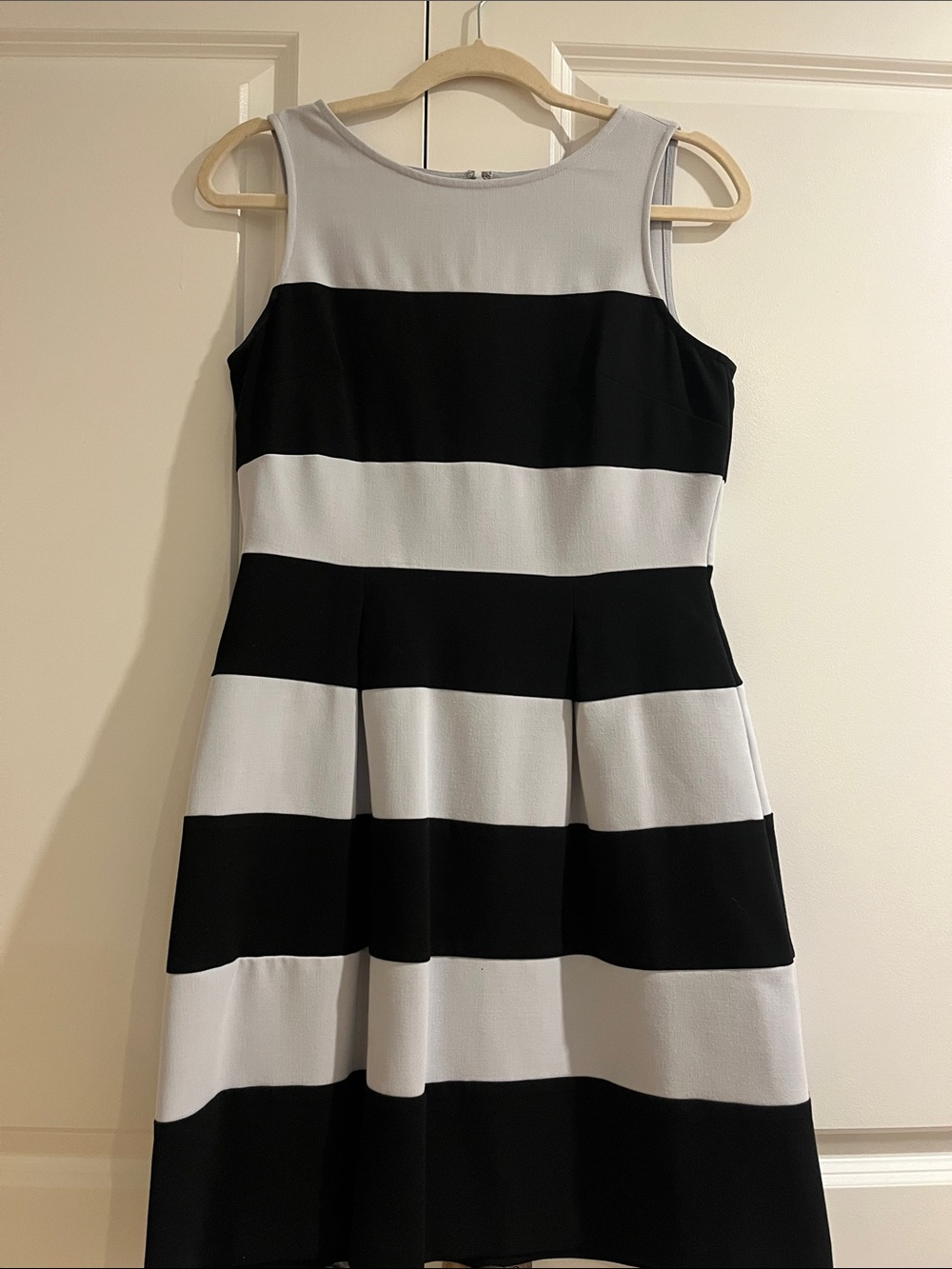 Striped Navy and Light Blue Sleeveless Fit-and-Flare Dress